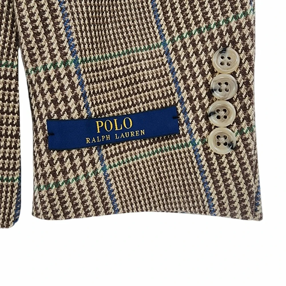 Polo Ralph Lauren Glen Plaid Blazer 40R Men Linen Brown Academia Italy NEW $1198